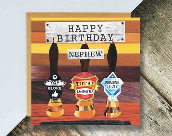 Cheers Nephew! Birthday Card, Complimentary Beer Taps Birthday Card, Birthday Nephew, Pint of Beer, Pub Card, Real Ale, Beer Lover, Pub Goer