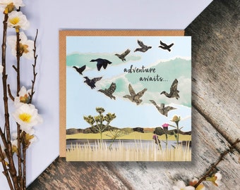 Adventure Awaits, Going Traveling, Bon Voyage, Greetings Card, Leaving Card, Gap Year Card, Migrating Geese Card