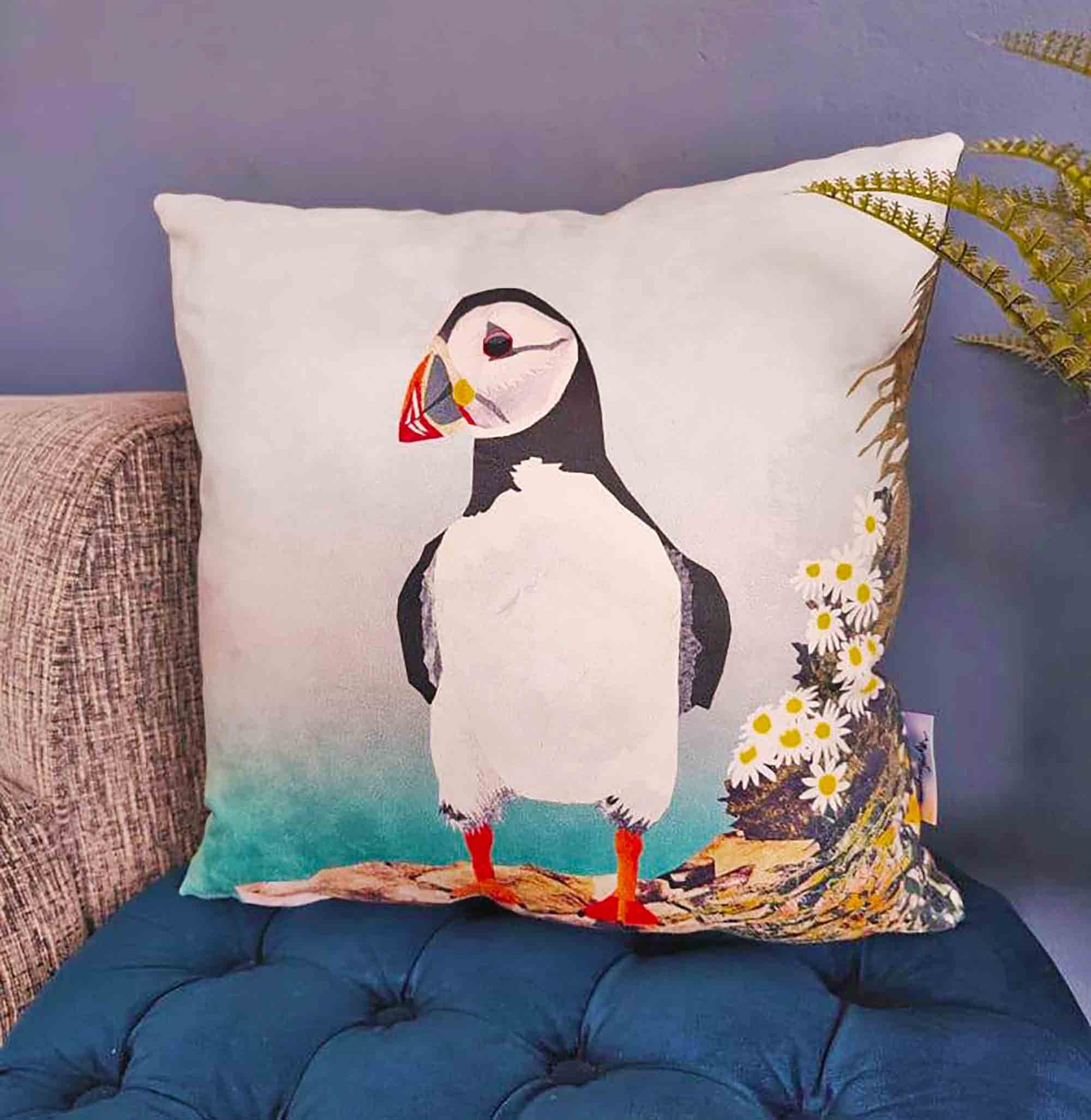Puffin Cushion Coastal Cushion Faux Suede Fibre Filled Etsy UK