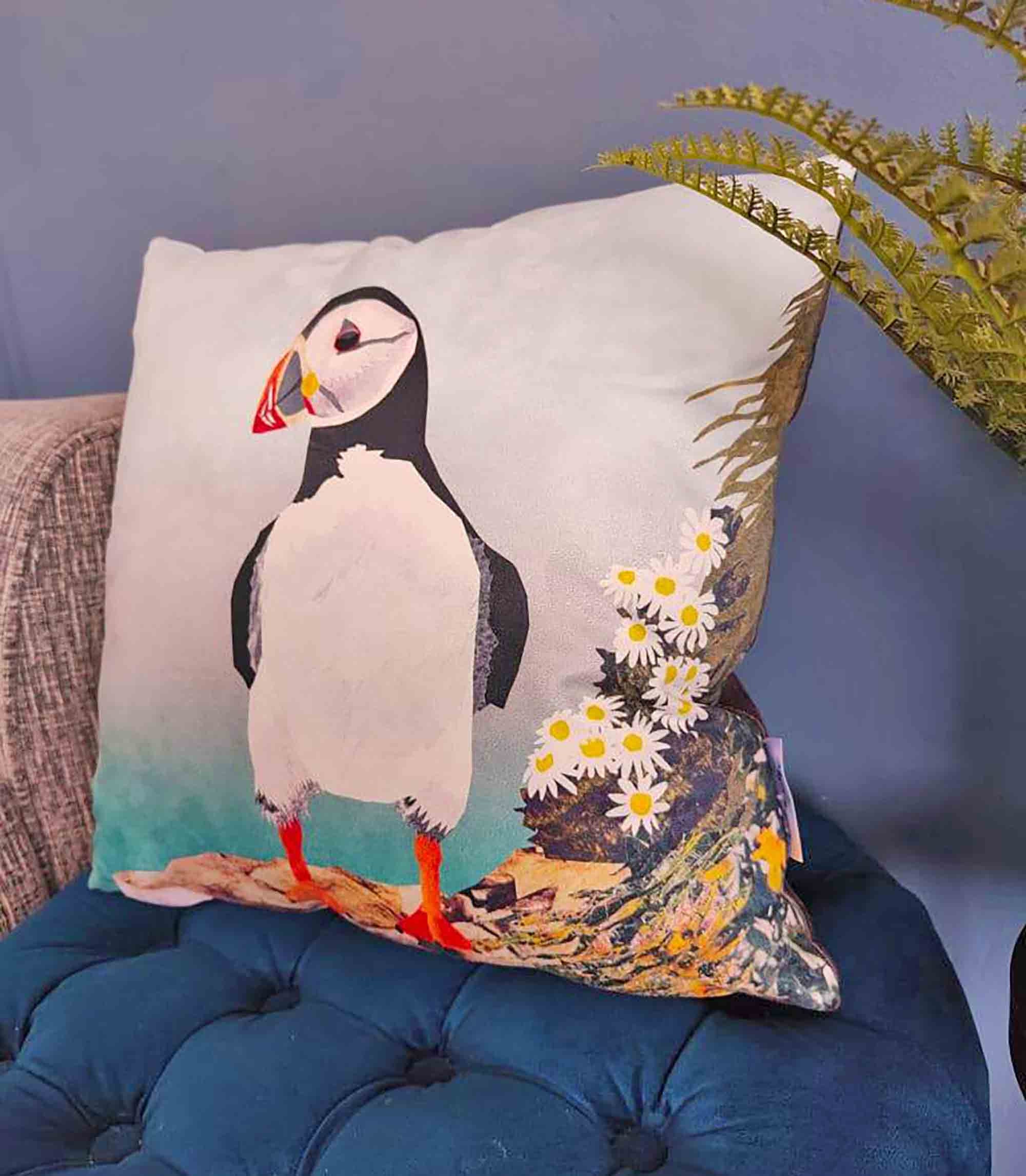 Puffin Cushion Coastal Cushion Faux Suede Fibre Filled Etsy UK