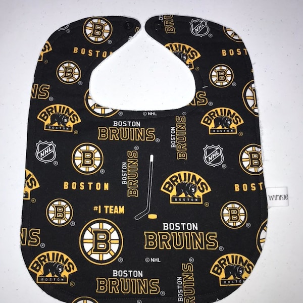 Baby Bib, Boston Bruins with Terry Cloth Backing, New Baby Gift, Baby Accessories, Baby Shower Gift, Snap Closure, Stanley Cup