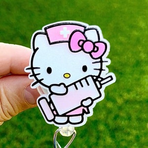 SALE !!!! Kawaii HK Cute Kitty Cat Cartoon Character Retractable ID Badge Reel - Doctor / Nurse / Medical Worker Badge Reel Badge