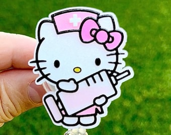 VERKOOP !!!! Kawaii HK Cute Kitty Cat stripfiguur intrekbare ID-badge haspel-dokter/verpleegkundige/medisch medewerker badge haspel badge