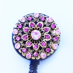 Rhinestones Brooch Retractable ID Badge Reel - Alligator Swivel Clip ID Badge Holder - Teacher Nurse Gifts Badge Clips - Best Gift Idea