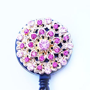 Rhinestones Brooch Retractable ID Badge Reel - Alligator Swivel Clip ID Badge Holder - Teacher Nurse Gifts Badge Clips - Best Gift Idea