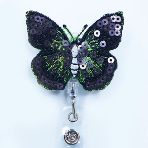 Bling Butterfly Retractable ID Badge Reel - Alligator Swivel Clip ID Badge Holder - Teacher