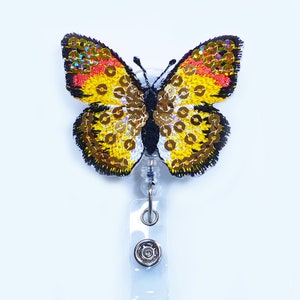 Bling Butterfly Retractable ID Badge Reel - Alligator Swivel Clip ID Badge Holder - Teacher