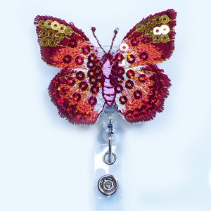 Bling Butterfly Retractable ID Badge Reel - Alligator Swivel Clip ID Badge Holder - Teacher