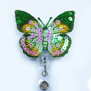 Bling Butterfly Retractable ID Badge Reel - Alligator Swivel Clip ID Badge Holder - Teacher