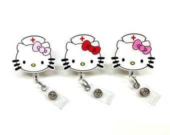 1 pc Medical Kitty Cat Cartoon Retractable ID Badge Reel - Doctor / Nurse / healthcare medical Badge Reel Clips