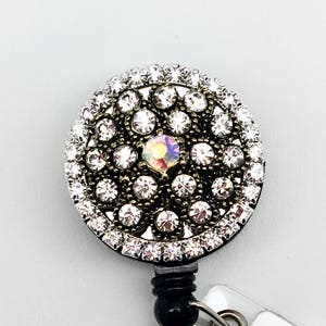 Full Bling Clear Rhinestones Brooch Retractable ID Badge Reel - Alligator Swivel Clip ID Badge Holder - Teacher Nurse Gifts Badge Clips