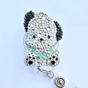 Super Cute Dog Blinged Out Glass Rhinestones Bunny cartoon Character with Retractable ID Badge Reel -Doctor Nurse / Teacher / Coworker gift