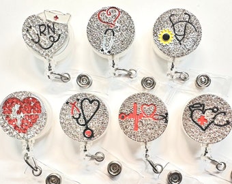 1 pc Rhinestones Blinged Alloy ID badge/Doctors Nurses Medical Workers Retractable ID Badge Reel