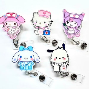 SALE !!!!! 1 pc Medical Cute Bunny Kitty Cat Dog Cartoon Character Retractable ID Badge Reel - Doctor / Nurse / Teacher Badge Reel Clips