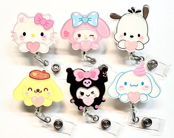 SALE !!!!! 1 pc Cute Cat Bunny Dog Kitty Cartoon Retractable ID Badge Reel - Doctor / Nurse / Teacher Badge Reel Badge Belt Clips