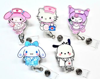 SALE !!!!! 1 pc Medical Cute Bunny Kitty Cat Dog Cartoon Character Retractable ID Badge Reel - Doctor / Nurse / Teacher Badge Reel Clips