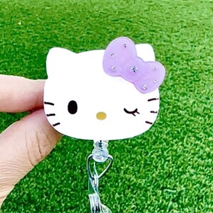 SALE !! Kawaii HK Kitty Cat Bling Bow Cartoon Character Retractable ID Badge Reel - Doctor / Nurse Medical Worker / Coworker Badge Reel