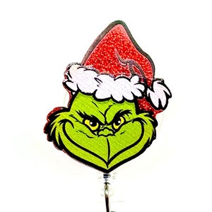 Grinch Santa badge reel, Christmas Retractable ID Badge Reel -