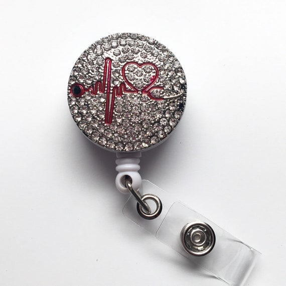 Buy Rhinestones Heartbeat Alloy Retractable ID Badge Reel