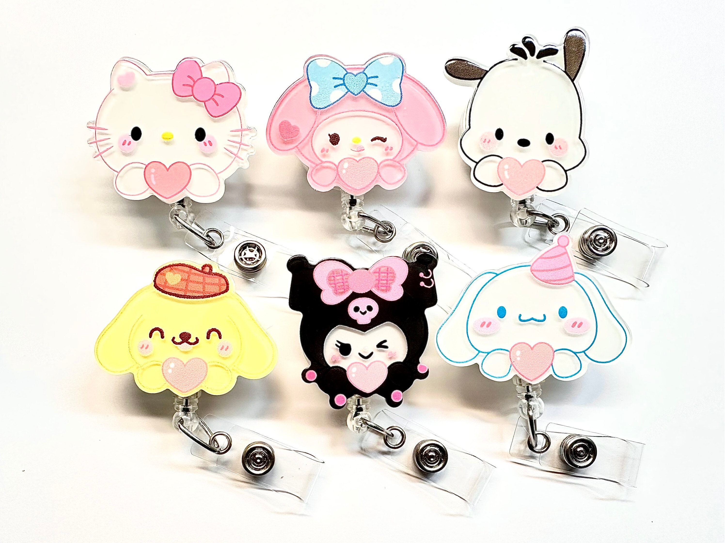 SALE !! Kawaii Cute HK Kitty Cat Bunny Dog Cartoon Retractable ID Badge Reel - Doctor / Nurse / Teacher Badge Reel Badge Clips