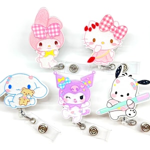 SALE !!Kawaii HK Cute Kitty Cat Bunny Dog Cartoon Retractable ID Badge Reel - Doctor / Nurse / Teacher Badge Reel Badge Clip