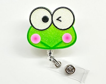 SALDI!!!!! 1 pz. Personaggio simpatico rana verde con grandi occhi che ammicca, porta badge retrattile - Porta badge medico/infermiere/insegnante B