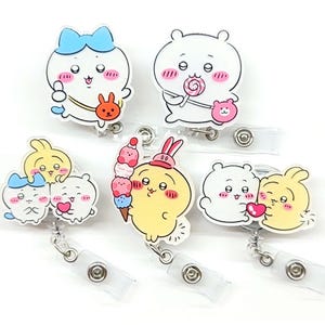 SALE !! Kawaii Cute HK Kitty Cat Bunny Dog Cartoon Retractable ID Badge Reel - Doctor / Nurse / Teacher Badge Reel Badge Clips