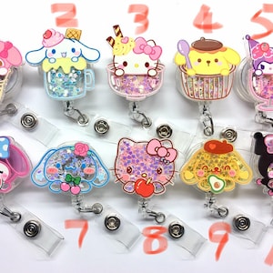 SALE 1 pc Cute Kawaii kitty Bunny Dog frog Floating Glitter Cartoon Character Retractable ID Badge Reel Doctor / Nurse Teacher Badge image 2