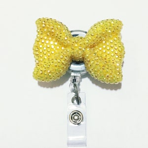 Full Bling AB Lemon Gelb Cutie Bow Jelly Strasssteine Kitty Bow Versenkbare ID Ausweisrolle - Alligator Swivel Clip ID Ausweishalter - T