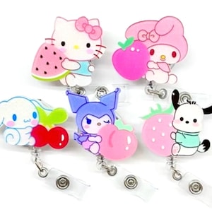 SALE !! Kawaii Cute HK Kitty Cat Bunny Dog Cartoon Retractable ID Badge Reel - Doctor / Nurse / Teacher Badge Reel Badge Clips