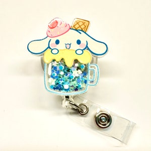 SALE !!!!! 1 pc Cute Floating Glitter Dog Cartoon Character Retractable ID Badge Reel - Doctor / Nurse / Teacher Badge Reel Badge