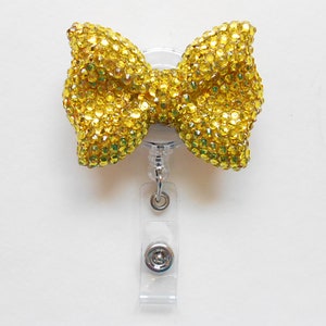 Full Bling Gelb Cutie Bogen Strasssteine Kitty Bogen einziehbare ID Ausweis Reel - Alligator Swivel Clip ID Ausweishalter - T