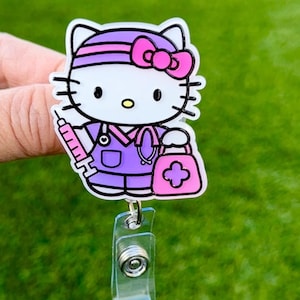 SALE !!!! Kawaii HK Cute Kitty Cat Cartoon Character Retractable ID Badge Reel - Doctor / Nurse / Medical Worker Badge Reel Badge