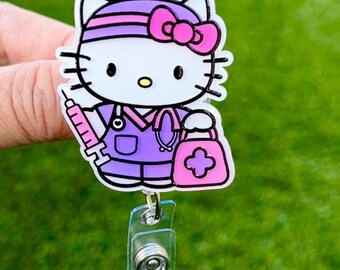 VERKOOP !!!! Kawaii HK Cute Kitty Cat stripfiguur intrekbare ID-badge haspel-dokter/verpleegkundige/medisch medewerker badge haspel badge
