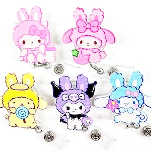 SALE !!!!! 1 pc Cute Kitty Dog Bunny Cartoon Character Retractable ID Badge Reel - Doctor / Nurse / Teacher Badge Reel Badge Clips