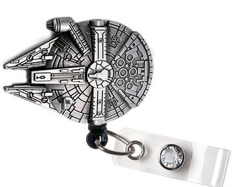 Spaceship Falcon Retractable ID Badge Reel,  Doctor / Nurse / Teacher / Coworker gift ideas Badge Reel Badge Clips