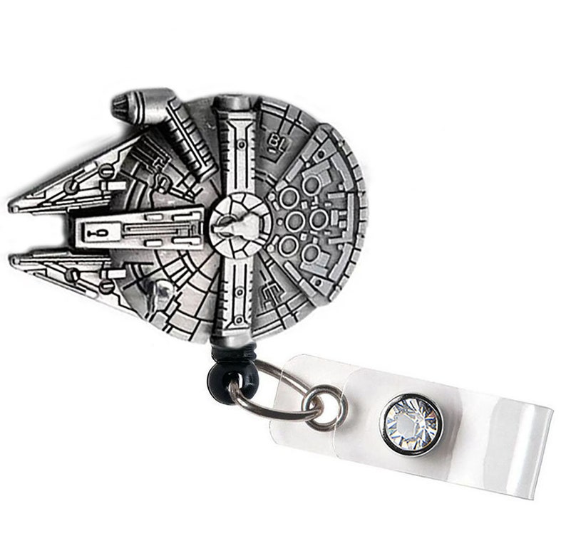 Spaceship Millennium Falcon Retractable ID Badge Reel,  Doctor / Nurse / Teacher / Coworker gift ideas Badge Reel Badge Clips 