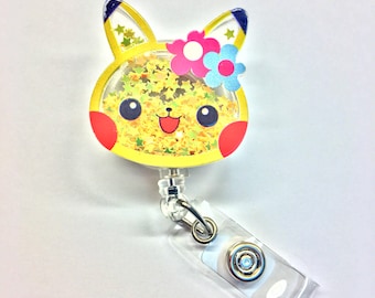 SALE !!!!! 1 pc Cute Floating Glitter Cartoon Character Retractable ID Badge Reel - Doctor / Nurse / Teacher Badge Reel Badge Belt Clips