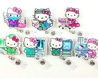 1 st Medisch Kawaii HK Kitty Cat Cartoon intrekbare ID-badgehaspel - arts / verpleegkundige / gezondheidszorg medische badgehaspelclips