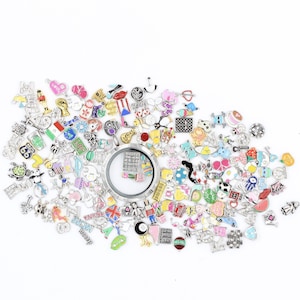 20 pieces Random Locket Charms - Locket Badge Clip Charms - Memory Locket Badge Charms - fit Memory Locket Retractable Rhinestone ID Badge