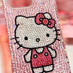 Handmade Blinged Out Glass Rhinestones Hot Pink Bow Kitty Cell Phone Case bling bling