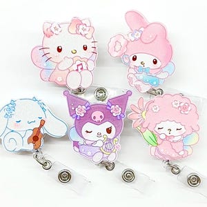 SALE !! Kawaii Cute HK Kitty Cat Bunny Dog Cartoon Retractable ID Badge Reel - Doctor / Nurse / Teacher Badge Reel Badge Clips