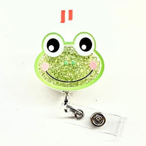 SALE 1 pc Cute Kawaii kitty Bunny Dog frog Floating Glitter Cartoon Character Retractable ID Badge Reel Doctor / Nurse Teacher Badge image 3