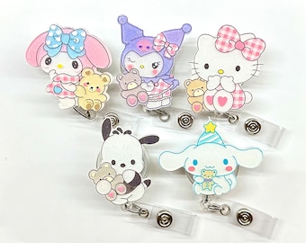 SALE !!!!! 1 pc Cute Bunny Kitty Cat Dog Cartoon Character Retractable ID Badge Reel - Doctor / Nurse / Teacher Badge Reel Clips