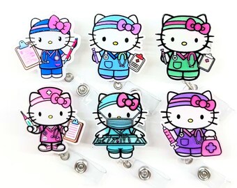 1 st Medisch Kawaii HK Kitty Cat Cartoon intrekbare ID-badgehaspel - arts / verpleegkundige / gezondheidszorg medische badgehaspelclips