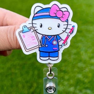SALE !!!! Kawaii HK Cute Kitty Cat Cartoon Character Retractable ID Badge Reel - Doctor / Nurse / Medical Worker Badge Reel Badge