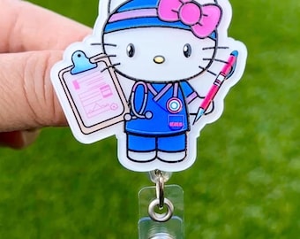 VERKOOP !!!! Kawaii HK Cute Kitty Cat stripfiguur intrekbare ID-badge haspel-dokter/verpleegkundige/medisch medewerker badge haspel badge