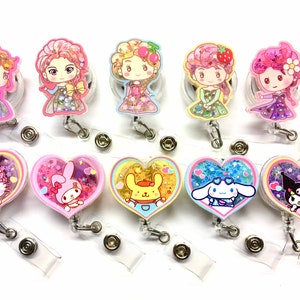 SALE !!!!! 1 pc Cute Floating Glitter Cartoon Character Retractable ID Badge Reel - Doctor / Nurse / Teacher Badge Reel Badge Belt Clips