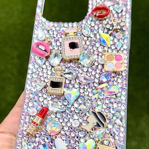 Handmade Blinged Out ABClear and Pink Gems Glass Rhinestones Cell Phone Case bling bling