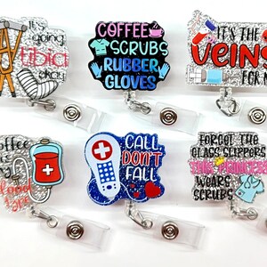 SALE !!!!! 1 pc Medical Glitters Scrub / Pill Retractable ID Badge Reel - Doctor / Nurse / healthcare provider Badge Reel Clips